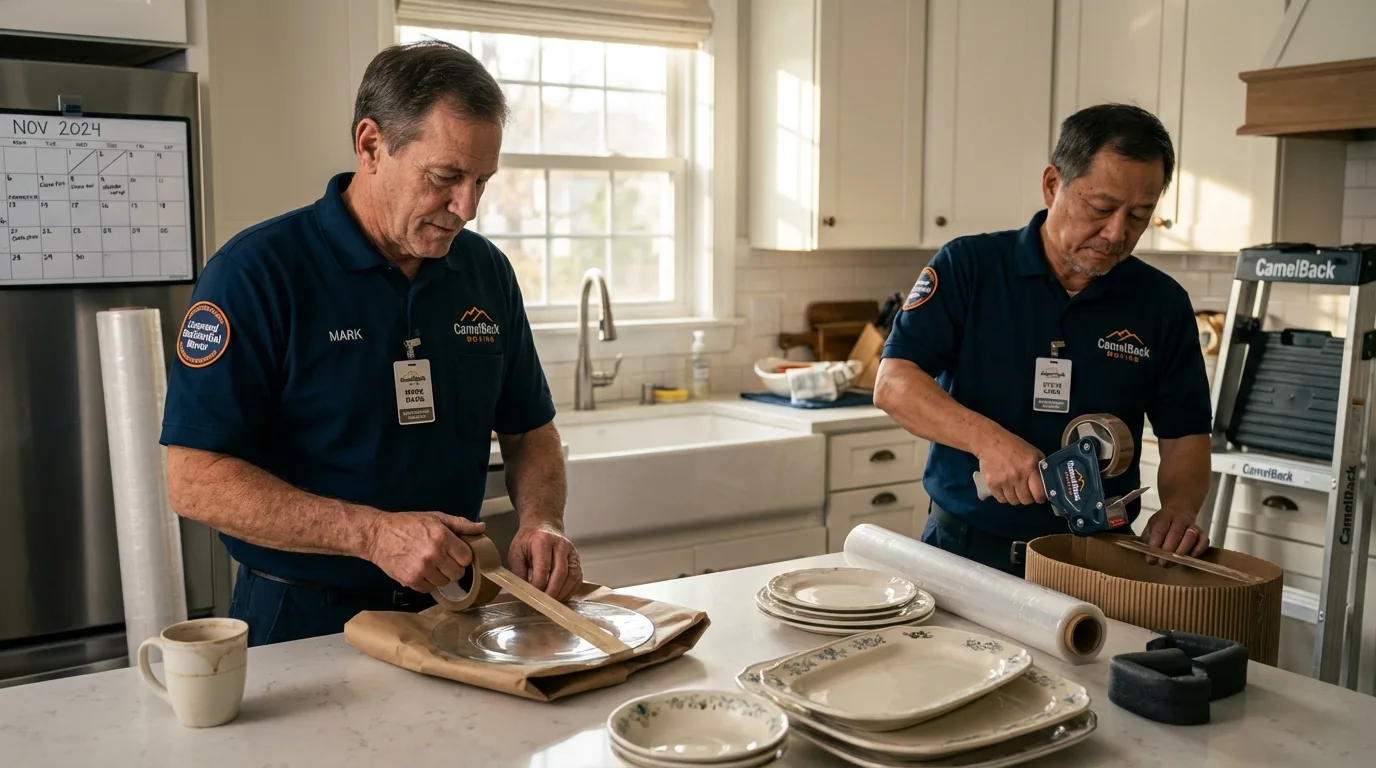 Professional crew packing kitchen dishware in Harveys Lake, PA